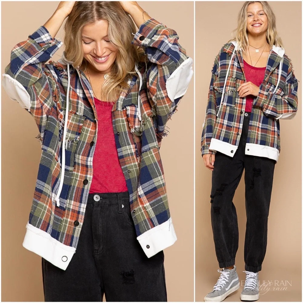 POL Plaid Hooded Shirt Jacket - Picture 6 of 14